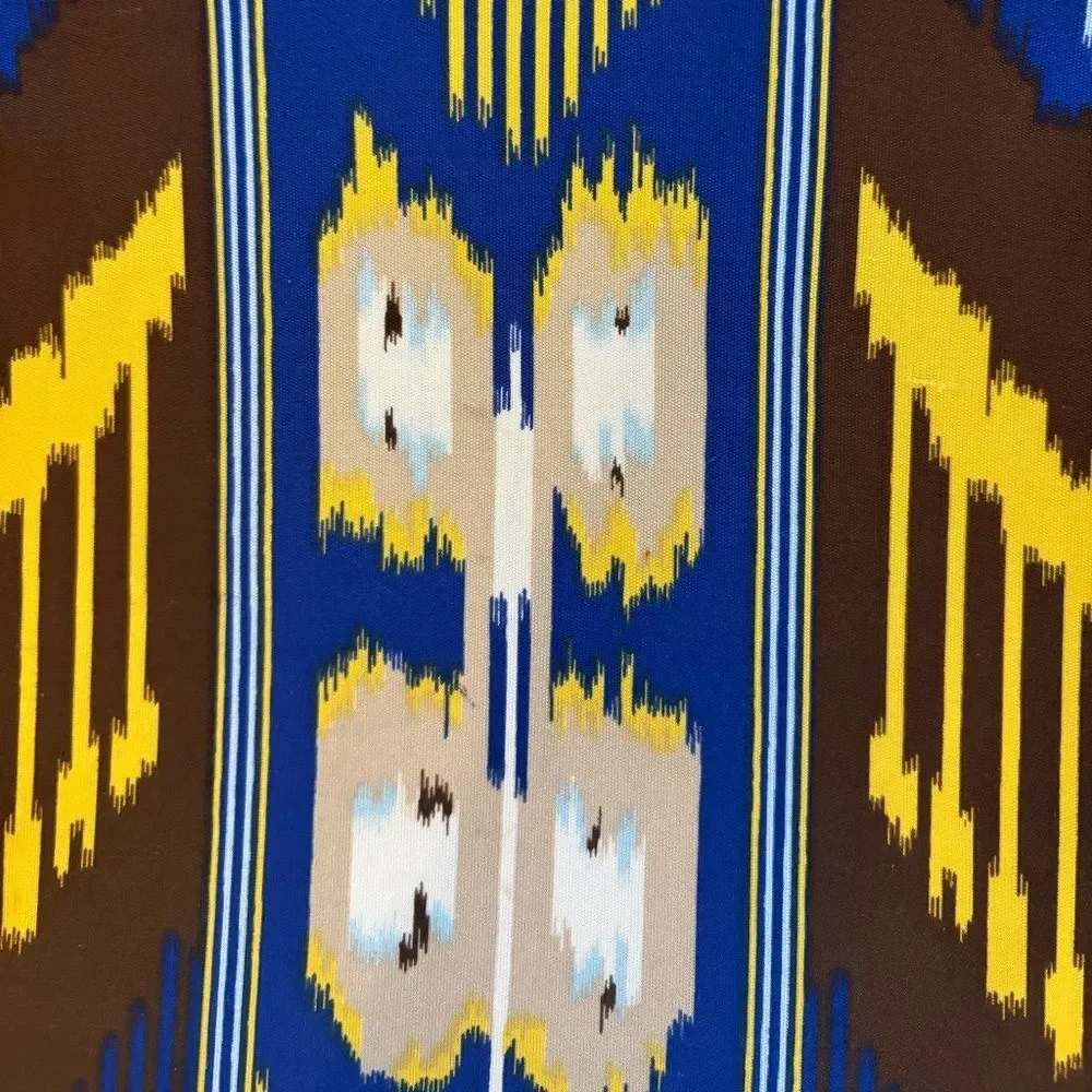 Tory Burch Silk Dress Southwestern Aztec Jersey Blue Yellow Sleeveless Medium